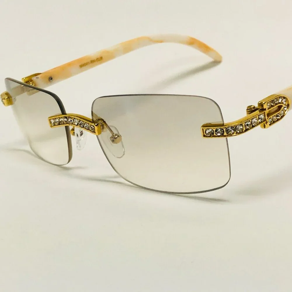 Men‎ Clear Sunglasses Square Gold Classic Shades Hip Hop Iced Out Diamond Lentes